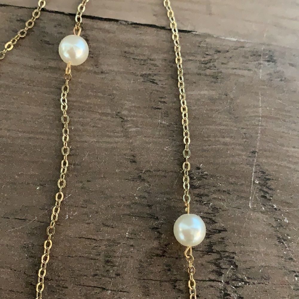 Gold & Pearl Chain Long Necklace - Picture 3 of 4